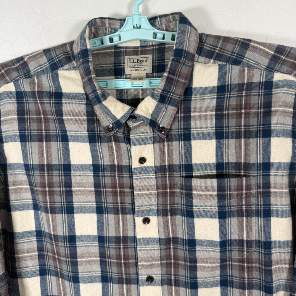 LL Bean Shirt Mens‎ 3XL Blue Flannel Button Down Long Sleeve Plaid Soft